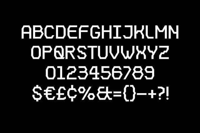 Hex Grid, the custom typeface with letterforms based on hexagonal shapes.