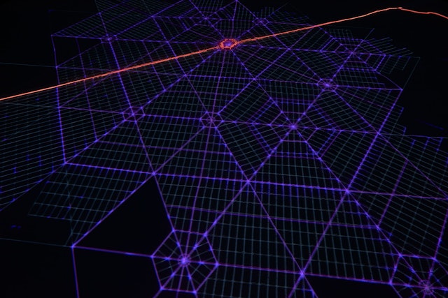 The hexagonal grid projected on the physical model.